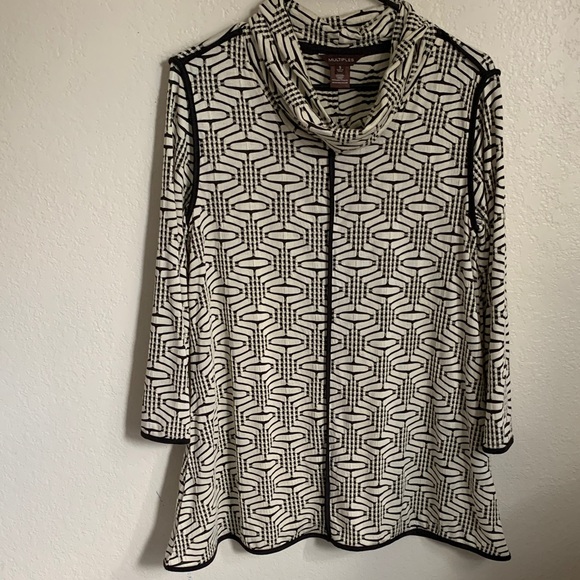 Multiples Tops - Multiples Black and White Patterned Cowl Neck Top